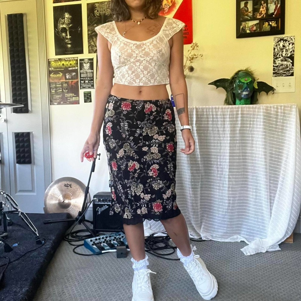 Ann Ferriday Black Floral Midi Skirt